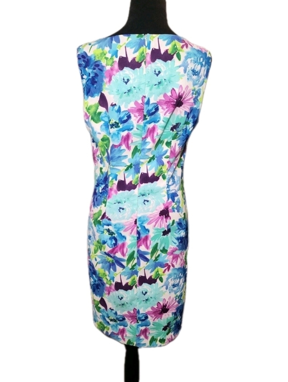 Alyx Multicolor Floral Midi Dress in Blue, Pink & Green Sheath Spring Colorful - Picture 3 of 9